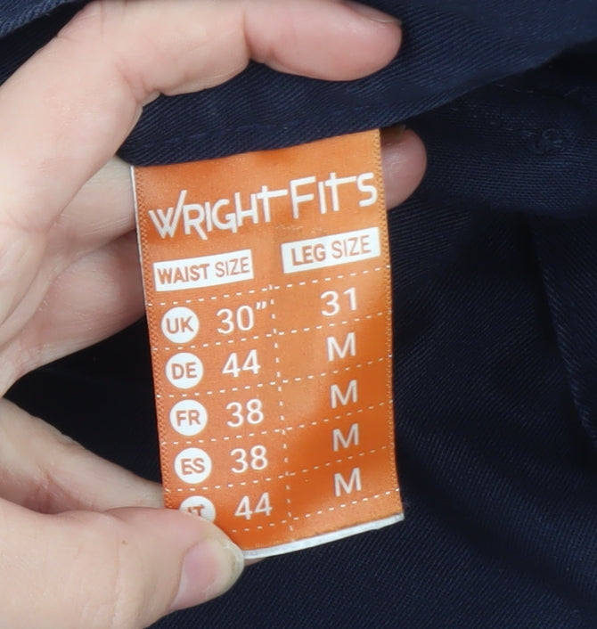 Wright Fits Men's Blue Cargo Work Trousers 30W 31L Cotton Regular Fit