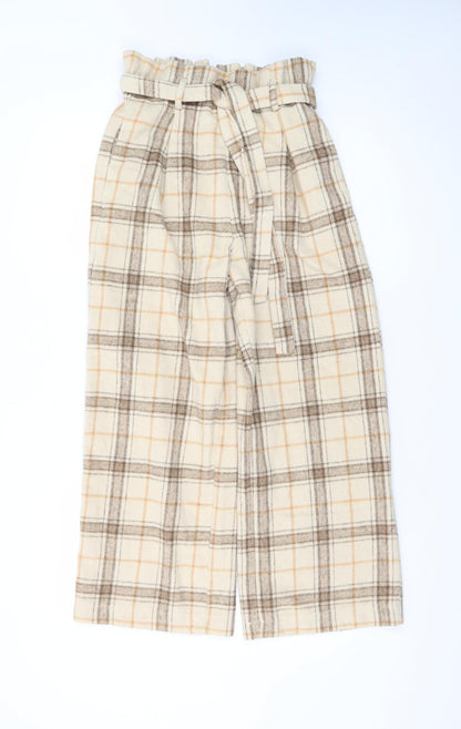 BOOM Womens Beige Plaid Paperbag Wide Leg Trousers M