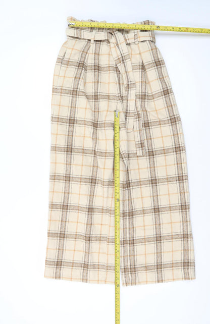 BOOM Womens Beige Plaid Paperbag Wide Leg Trousers M