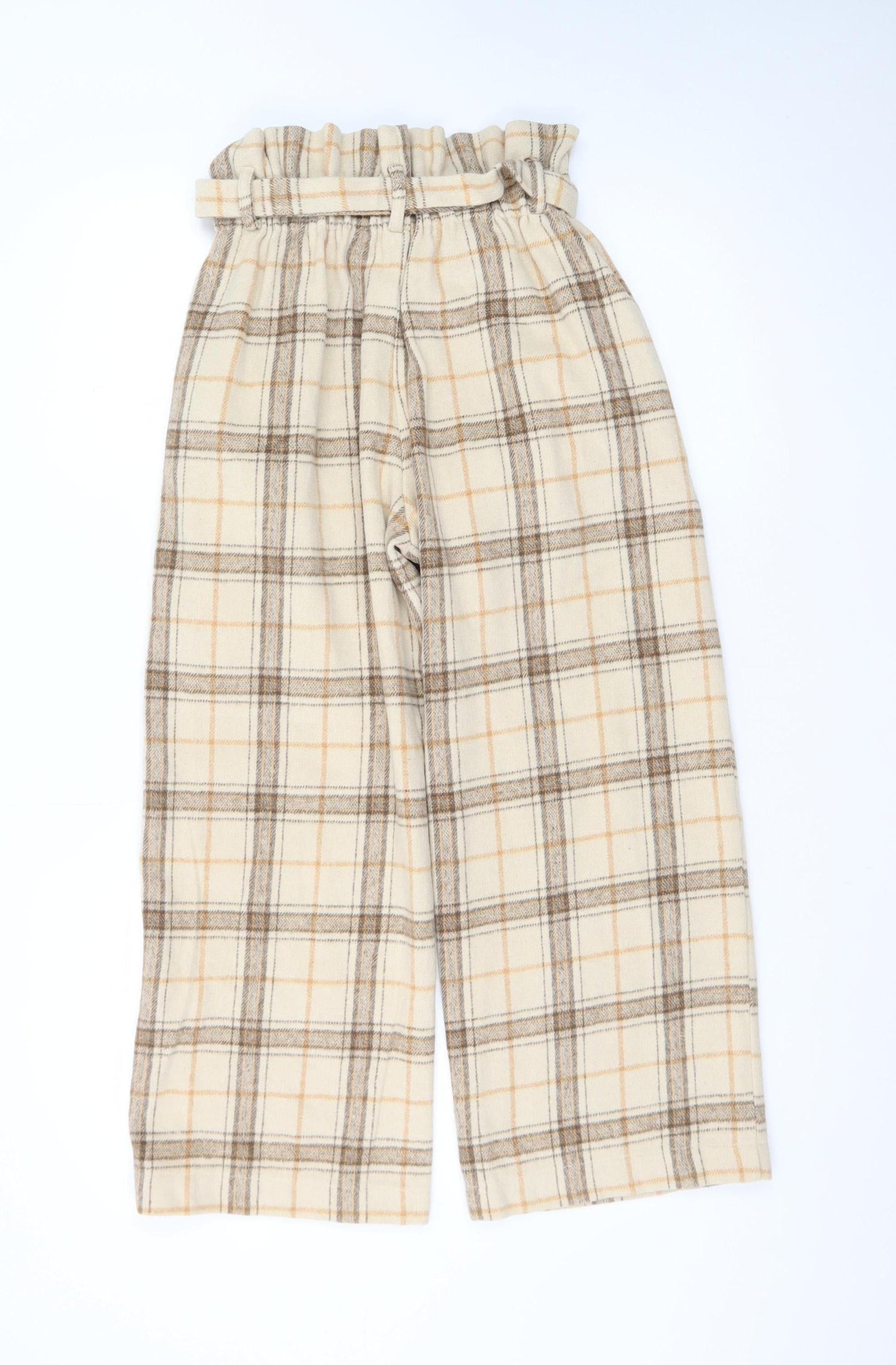 BOOM Womens Beige Plaid Paperbag Wide Leg Trousers M