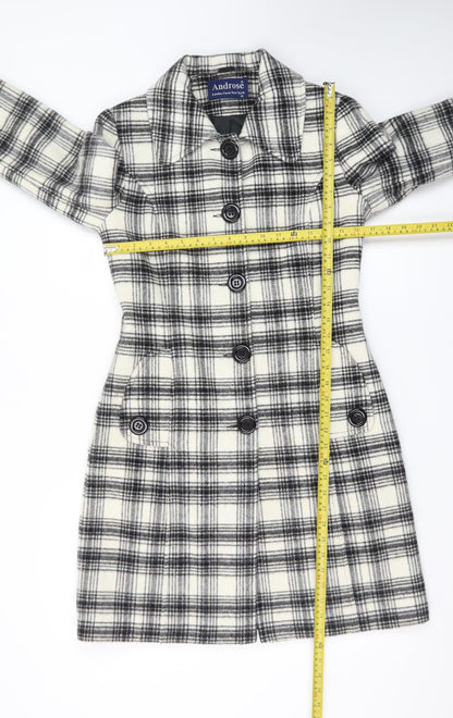 Androse Women's Black Check Wool Blend Mid-Length Overcoat Size 10