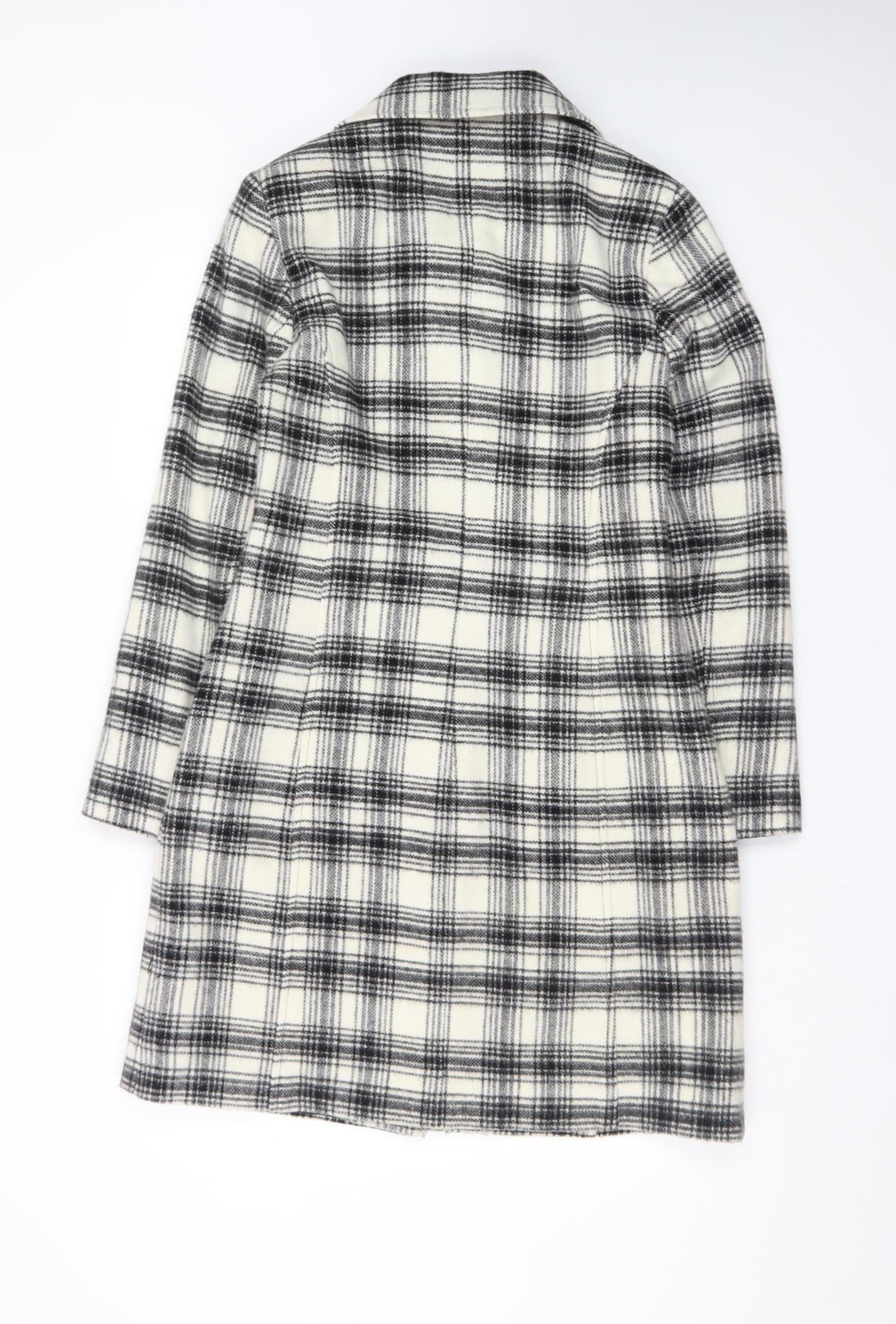 Androse Women's Black Check Wool Blend Mid-Length Overcoat Size 10