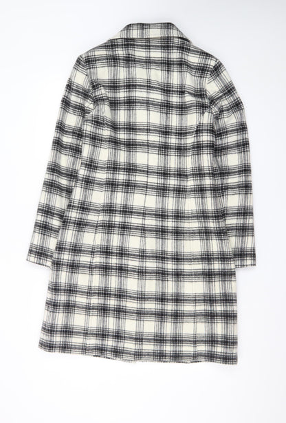 Androse Women's Black Check Wool Blend Mid-Length Overcoat Size 10