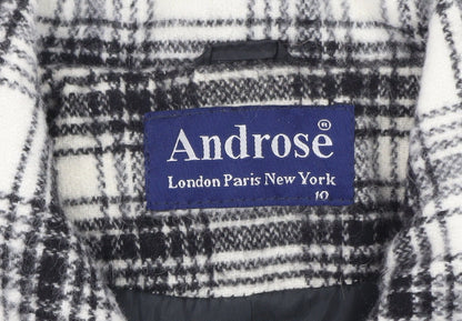 Androse Women's Black Check Wool Blend Mid-Length Overcoat Size 10