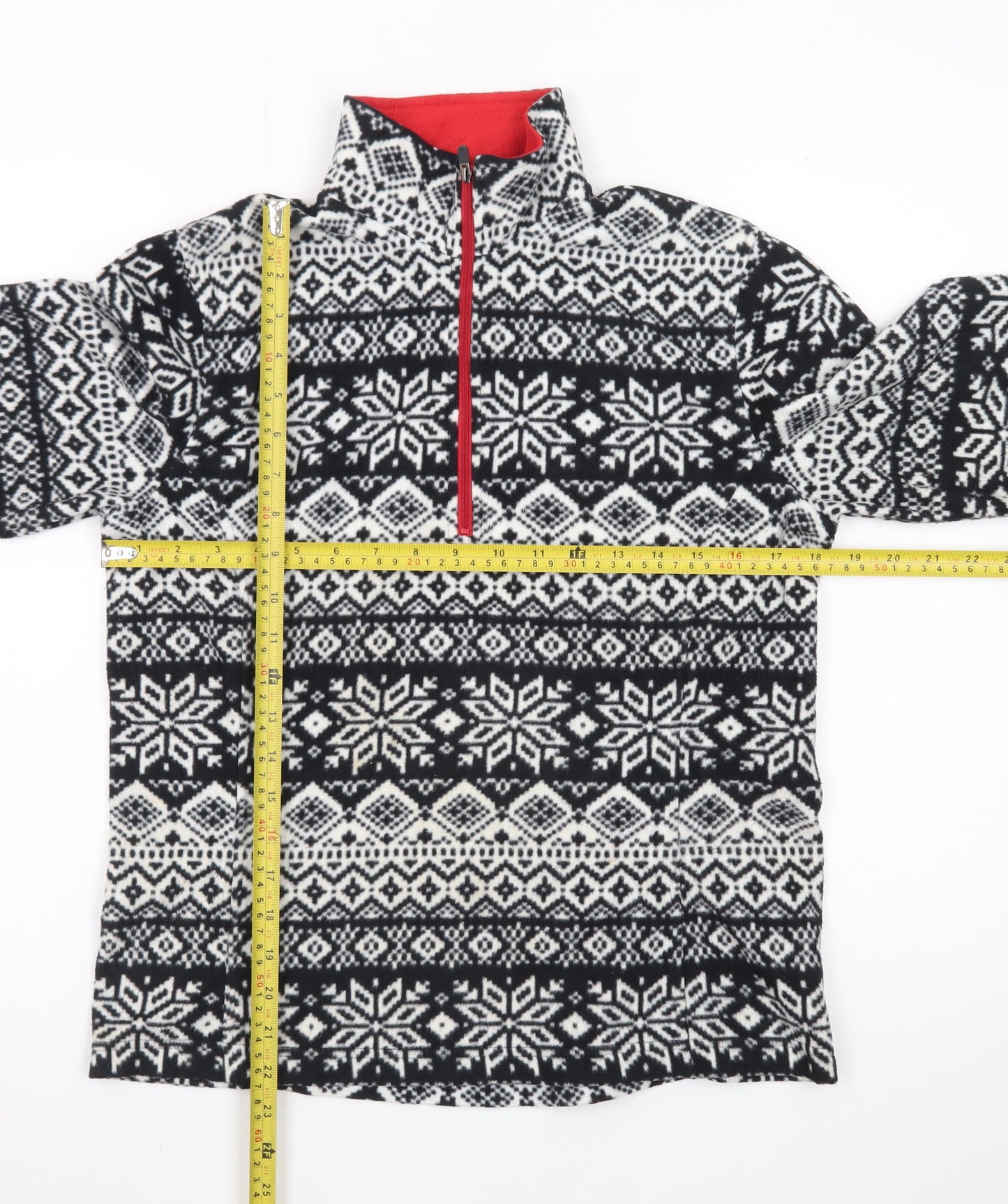 Lands' End Men's Black Fair Isle Fleece 1/4 Zip Sweatshirt S