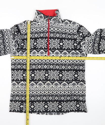 Lands' End Men's Black Fair Isle Fleece 1/4 Zip Sweatshirt S