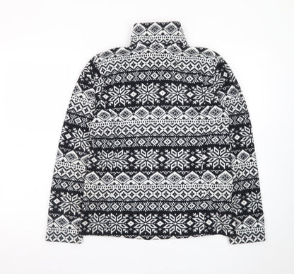 Lands' End Men's Black Fair Isle Fleece 1/4 Zip Sweatshirt S