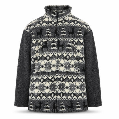 G4000 Men's Grey Fair Isle Fleece Jacket Medium Winter Zip Up