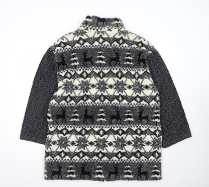 G4000 Men's Grey Fair Isle Fleece Jacket Medium Winter Zip Up