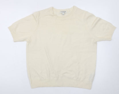 Marks and Spencer Men's Ivory Merino Wool Cashmere Short Sleeve Jumper L