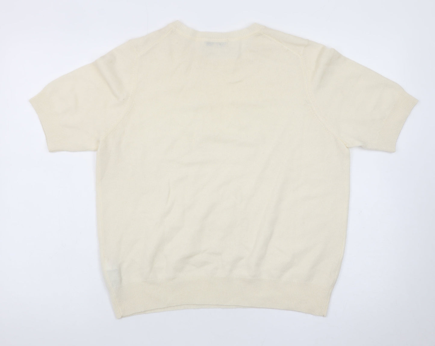 Marks and Spencer Men's Ivory Merino Wool Cashmere Short Sleeve Jumper L