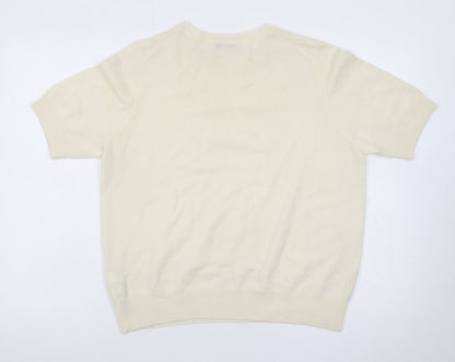 Marks and Spencer Men's Ivory Merino Wool Cashmere Short Sleeve Jumper L