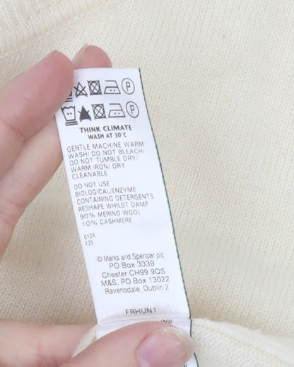 Marks and Spencer Men's Ivory Merino Wool Cashmere Short Sleeve Jumper L