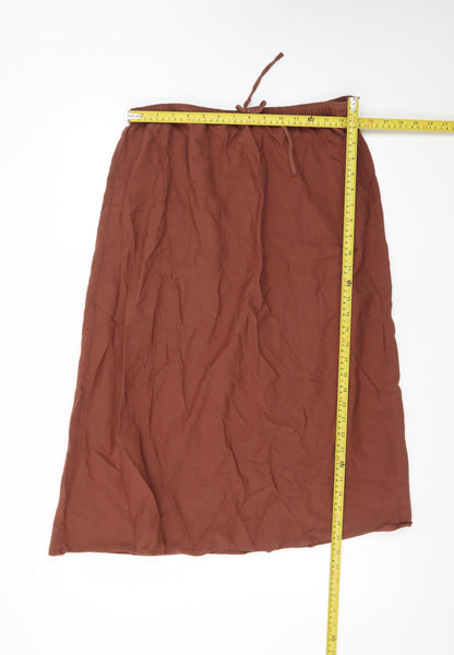 Dunnes Stores Women Brown Midi Cotton Linen Skirt Size 14