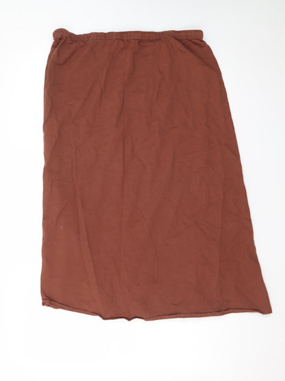 Dunnes Stores Women Brown Midi Cotton Linen Skirt Size 14