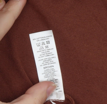 Dunnes Stores Women Brown Midi Cotton Linen Skirt Size 14