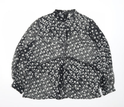 Next Womens Black Floral Chiffon Tunic Blouse Size 18