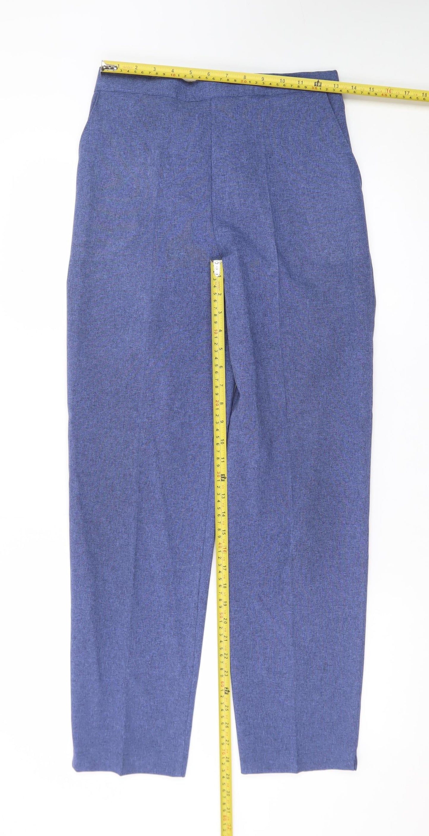 Emma Collection Women’s Blue Size 12 Polyester Elastic Waist Straight Trousers