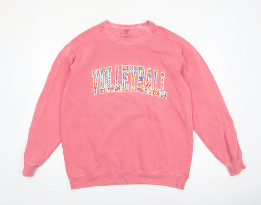 Comfort Colors Unisex Pink Volleyball Graphic Pullover Sweatshirt L
