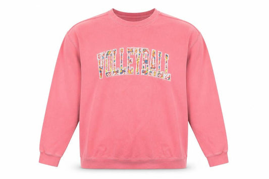 Front view of Comfort Colors unisex pink volleyball graphic pullover sweatshirt l