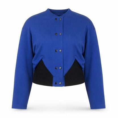 Le Chateau Women's Blue Cropped Button-Up Cotton Blend Jacket Size S