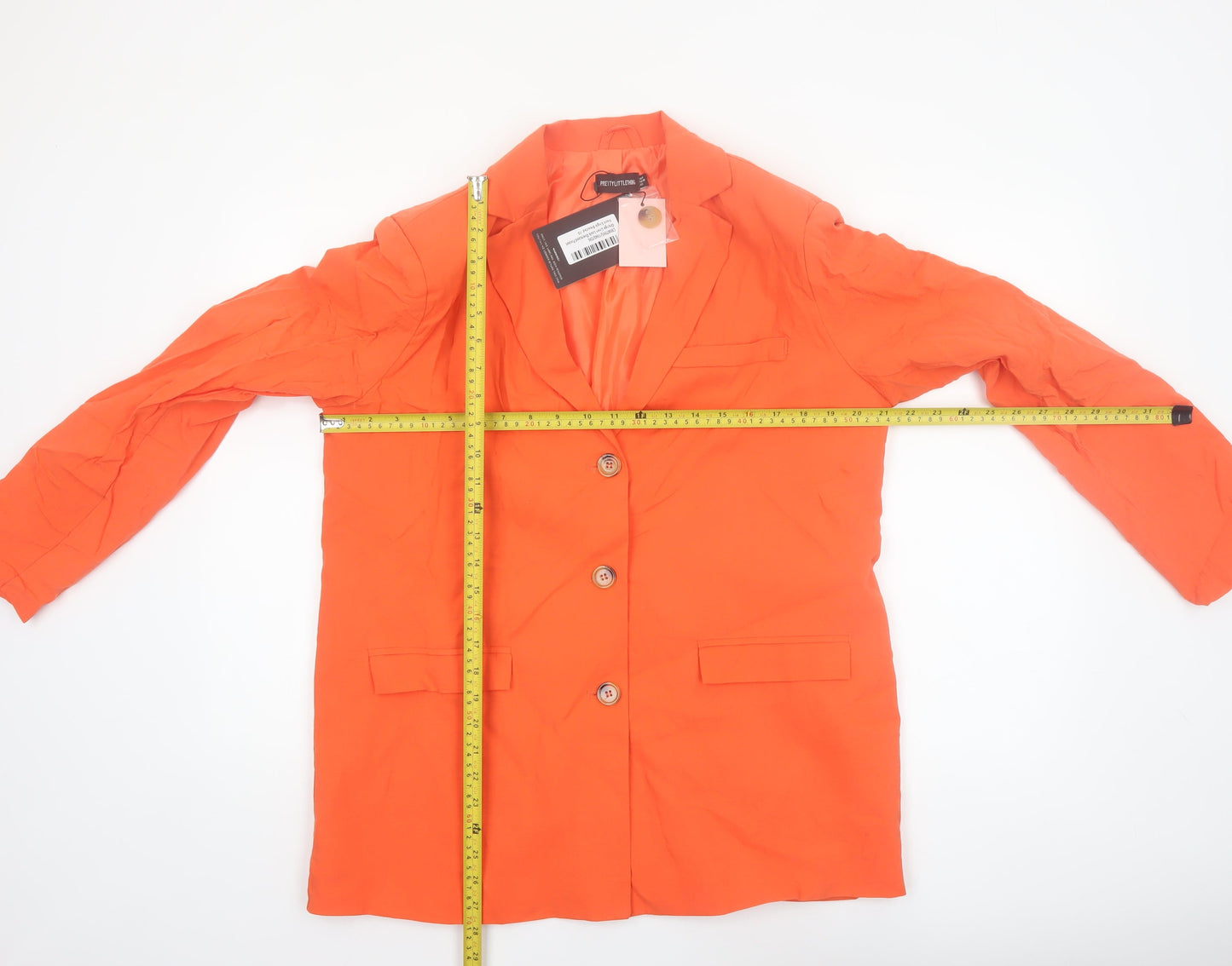 PrettyLittleThing Women Orange Single-Breasted Blazer UK 10 Cotton