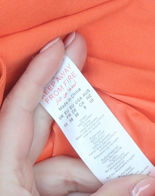 PrettyLittleThing Women Orange Single-Breasted Blazer UK 10 Cotton