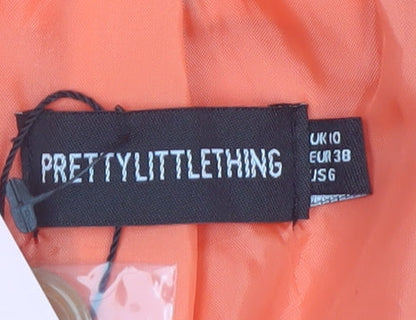 PrettyLittleThing Women Orange Single-Breasted Blazer UK 10 Cotton