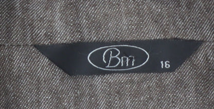 BM Women Brown Linen Blend Belted Single-Breasted Blazer Size 16