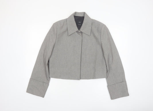 Mango Women's Grey Cropped Blazer Size M Regular Single-Breasted