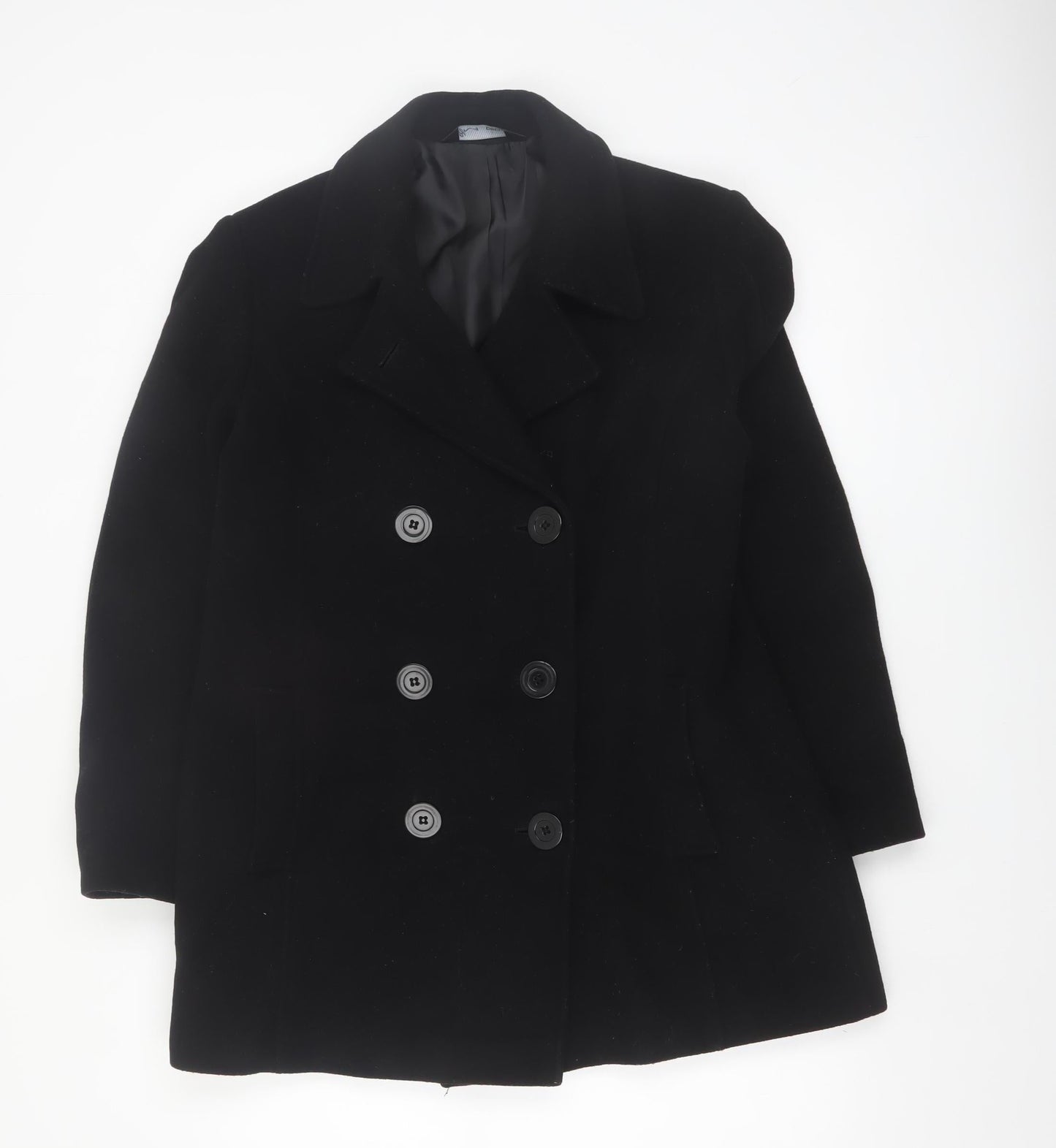 BHS Women’s Black Wool Blend Pea Coat Size 14 Mid-Length Classic Style