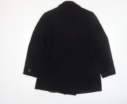 BHS Women’s Black Wool Blend Pea Coat Size 14 Mid-Length Classic Style