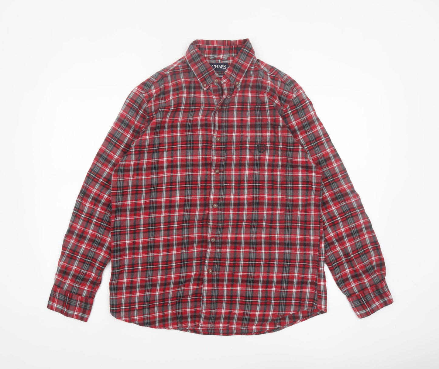 Chaps Men's Red Plaid Cotton Flannel Long Sleeve Button-Up Shirt Size M