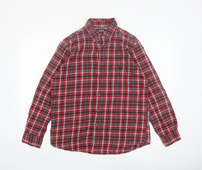 Chaps Men's Red Plaid Cotton Flannel Long Sleeve Button-Up Shirt Size M