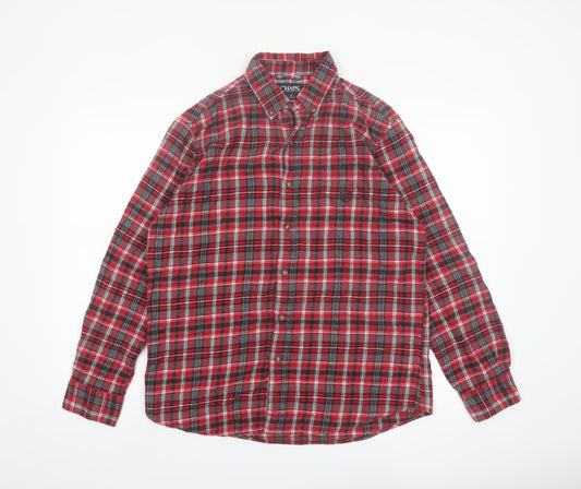 Chaps Men's Red Plaid Cotton Flannel Long Sleeve Button-Up Shirt Size M