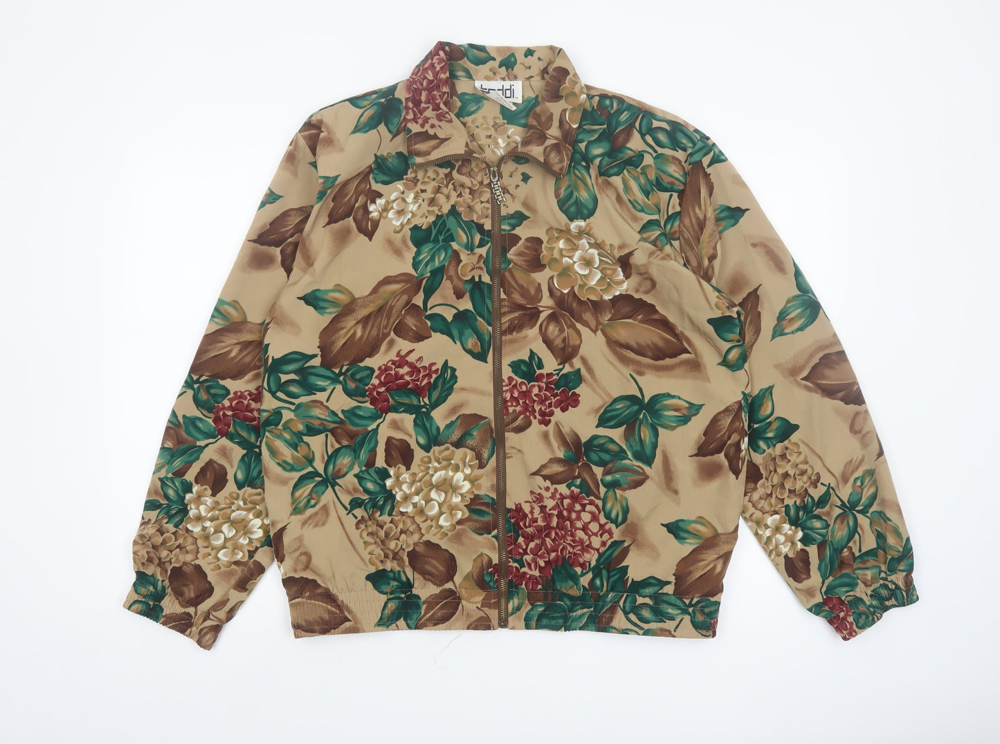 Teddi Womens Beige Floral Bomber Jacket Size L Lightweight Zip Up
