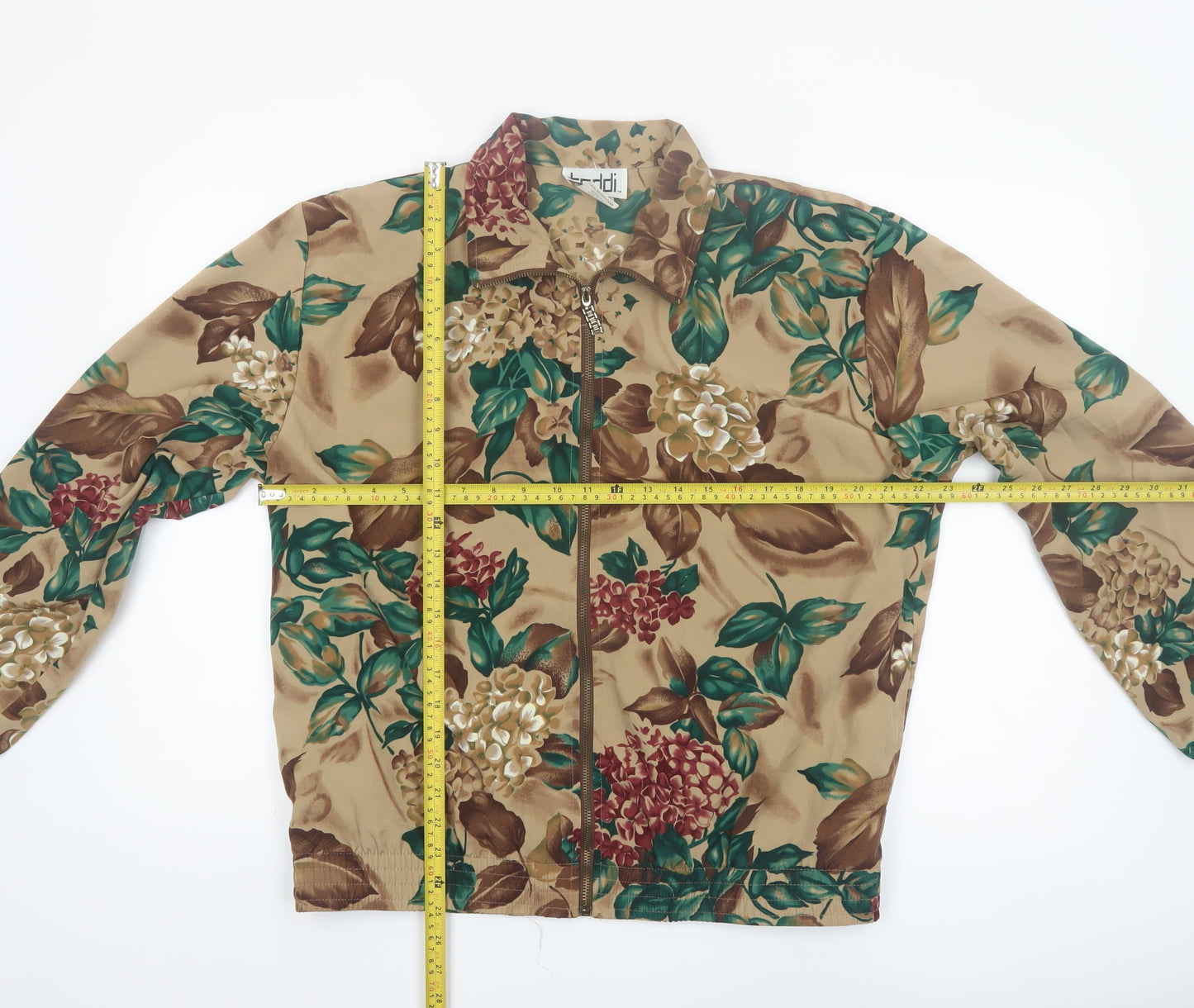 Teddi Womens Beige Floral Bomber Jacket Size L Lightweight Zip Up