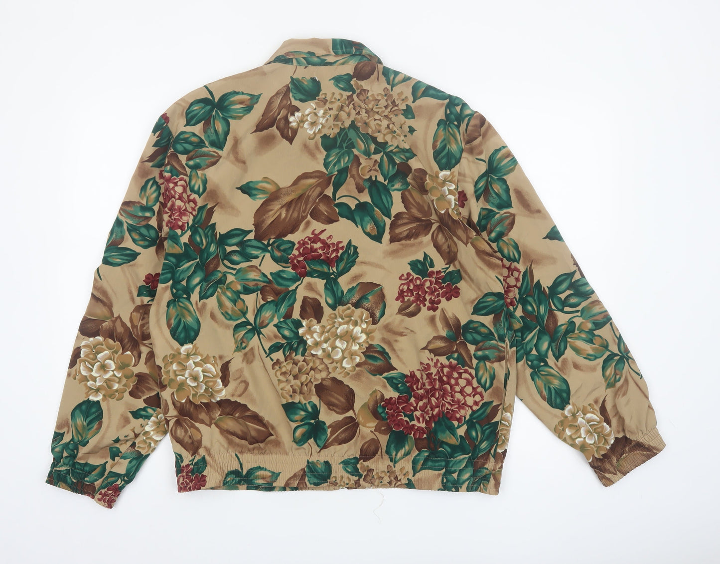 Teddi Womens Beige Floral Bomber Jacket Size L Lightweight Zip Up