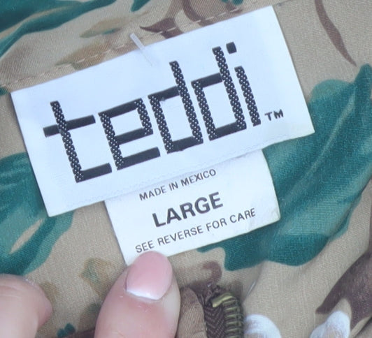 Teddi Womens Beige Floral Bomber Jacket Size L Lightweight Zip Up