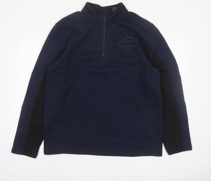 Harley-Davidson Men's Blue L 1/4 Zip Fleece Pullover Sweatshirt