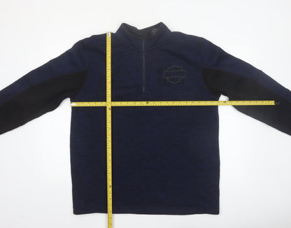 Harley-Davidson Men's Blue L 1/4 Zip Fleece Pullover Sweatshirt