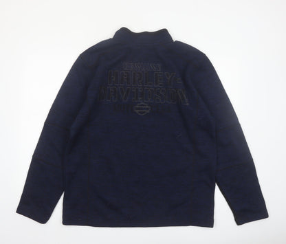 Harley-Davidson Men's Blue L 1/4 Zip Fleece Pullover Sweatshirt