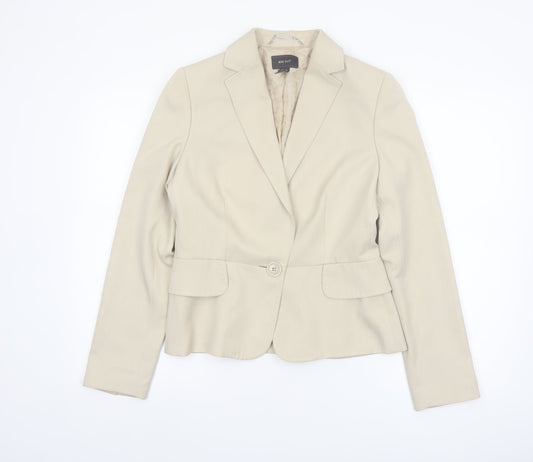 MNG Suit Beige Women's Blazer Jacket Size 12 Classic Fit Single-Breasted