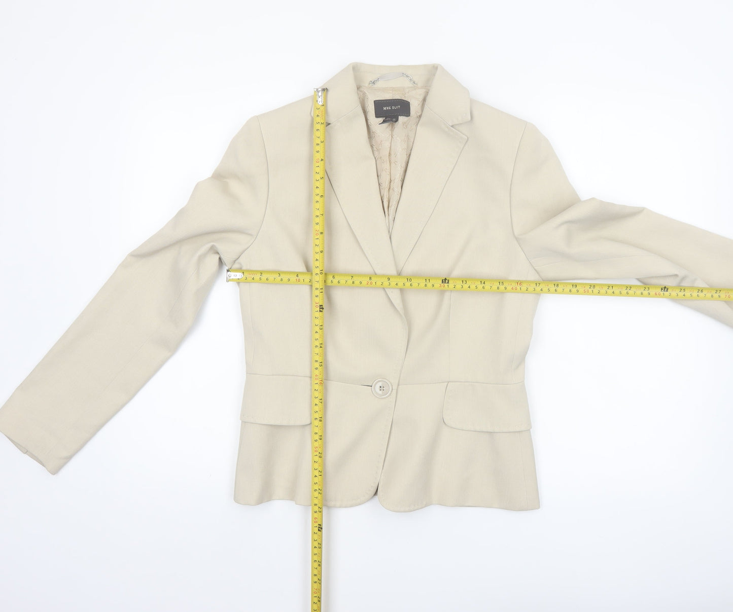MNG Suit Beige Women's Blazer Jacket Size 12 Classic Fit Single-Breasted