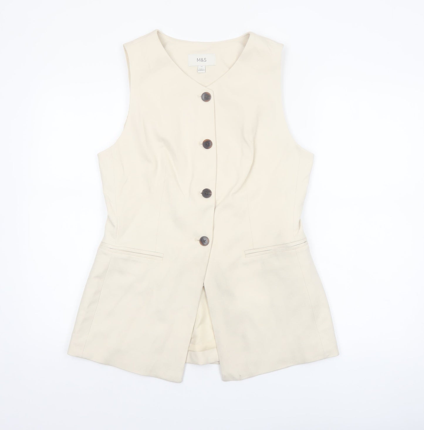 Marks and Spencer Women Beige Size 12 Sleeveless Suit Waistcoat