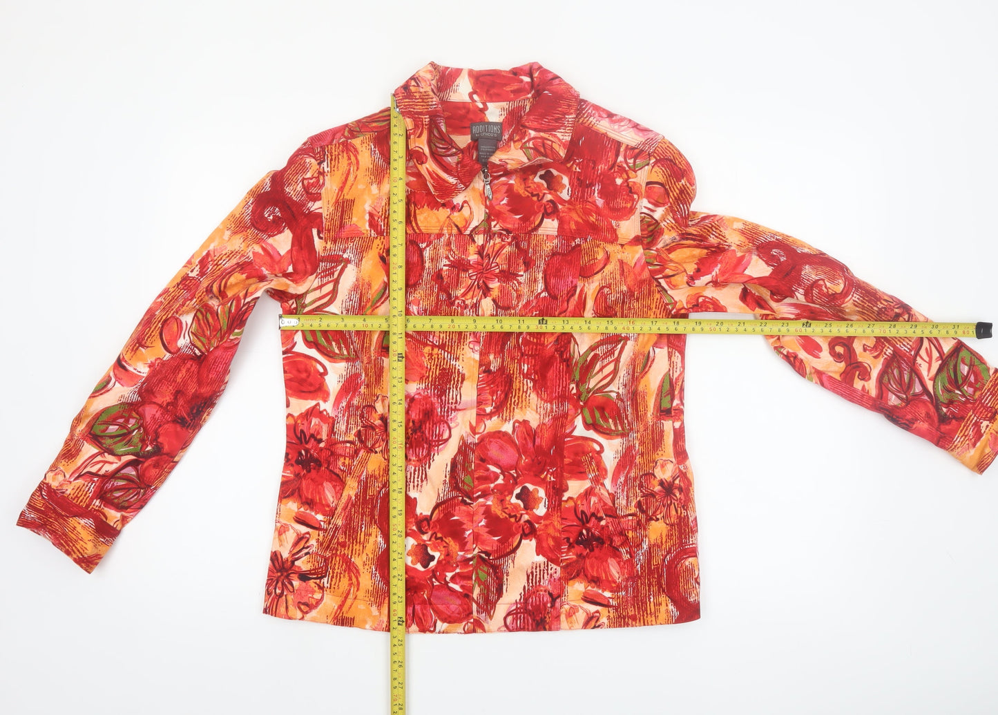 Chico's Women's Red Floral Cotton Jacket Size 12 Lightweight