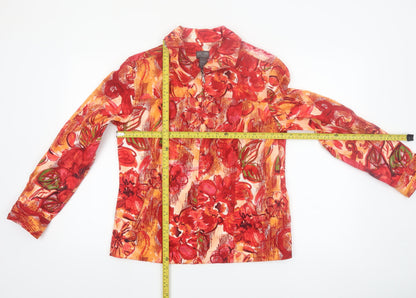Chico's Women's Red Floral Cotton Jacket Size 12 Lightweight