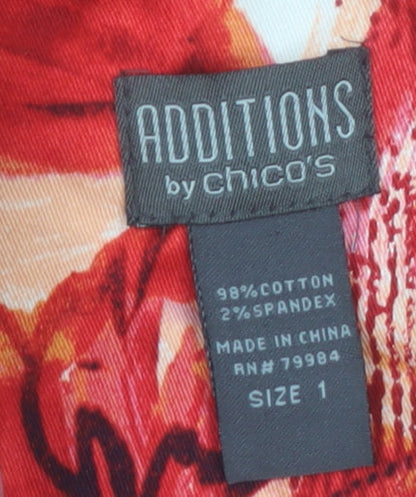 Chico's Women's Red Floral Cotton Jacket Size 12 Lightweight