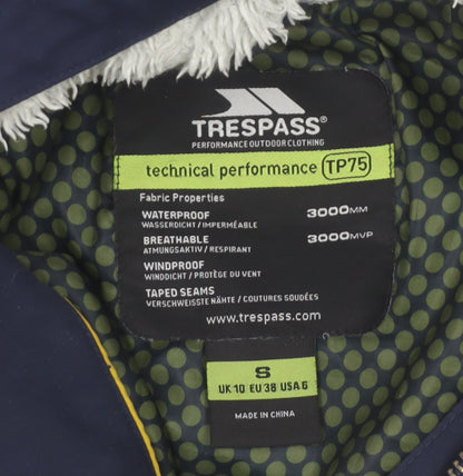 Trespass Women's Blue Waterproof Hooded Parka Jacket Size 10