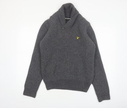Lyle & Scott Men's Grey Wool Blend Shawl Collar Jumper Size S